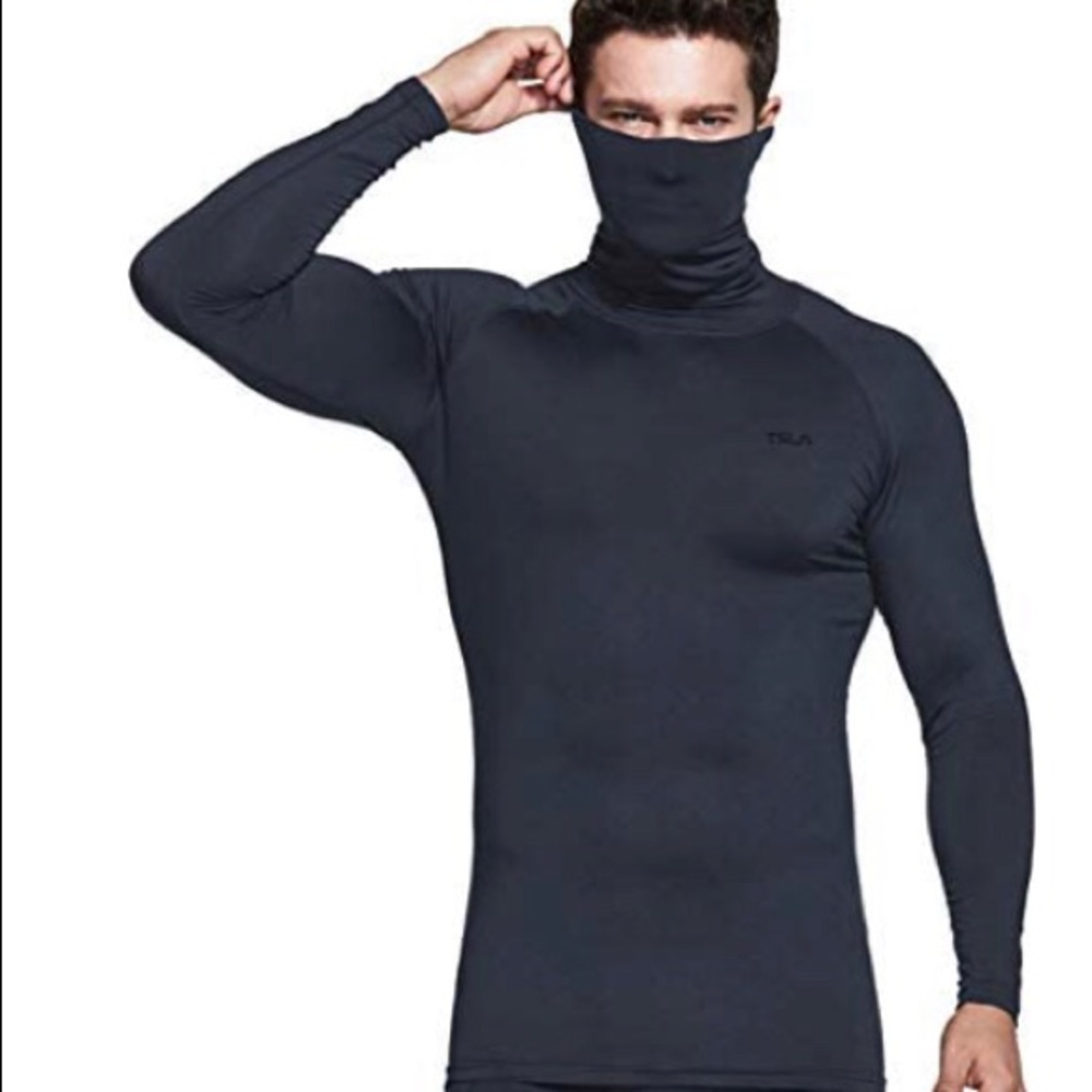 TSLA YUT57 Compression Baselayer Long Sleeve Shirt Heatlock Face Mask Sz M